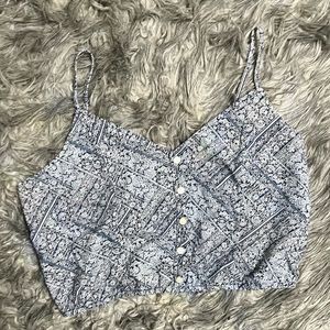 american eagle, light blue flora crop top